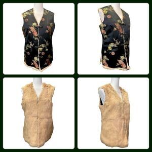 Chinese Silk & Genuine Fur Reversible Vest Sweater/ Jacket - Traditional‎ Print